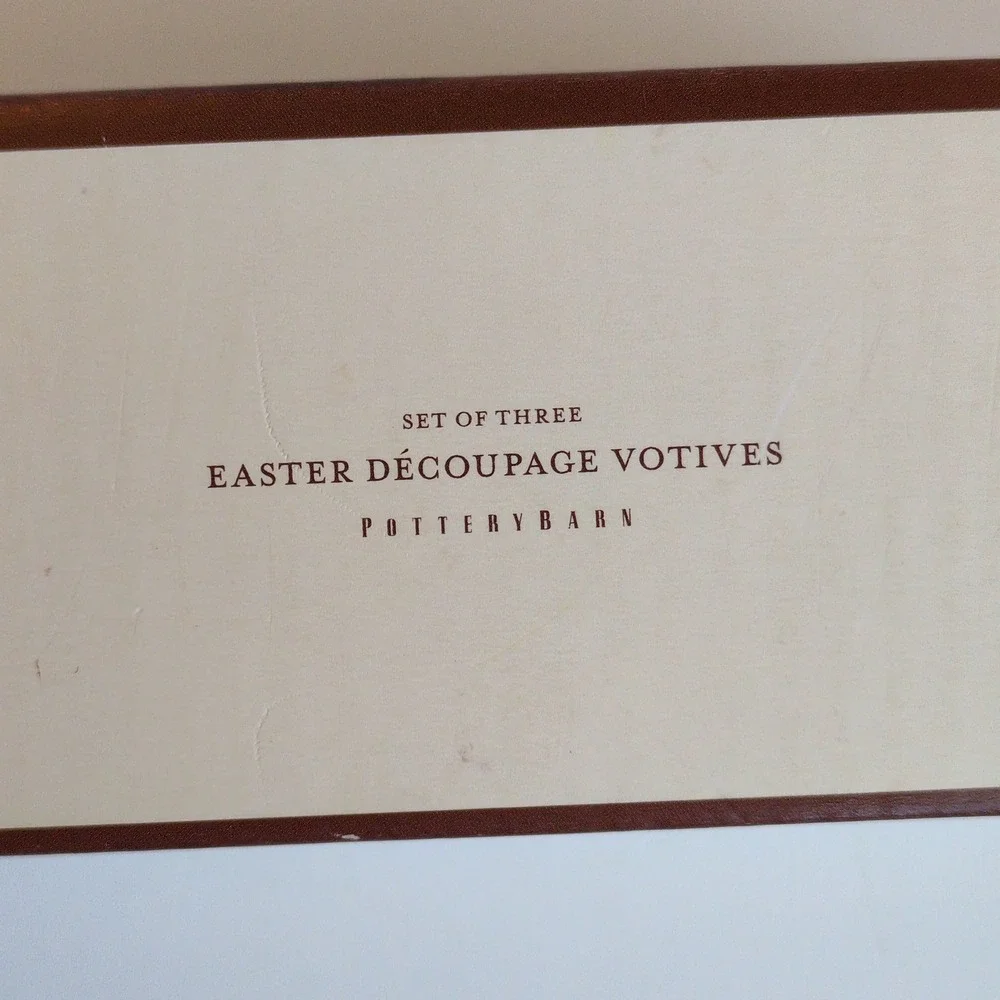 NIP Pottery Barn Bunny Rabbit Easter Decoupage‎ Votive Candles Set of 3 Floral